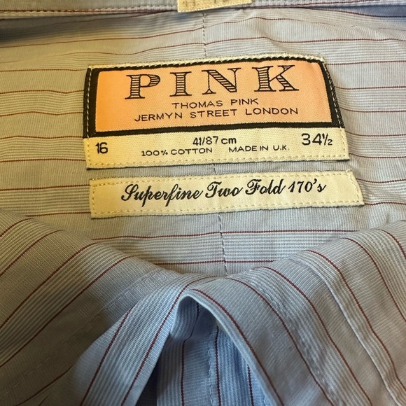 Thomas Pink Blue Striped “Men's” Shirt 100% Cotton - Picture 4 of 9